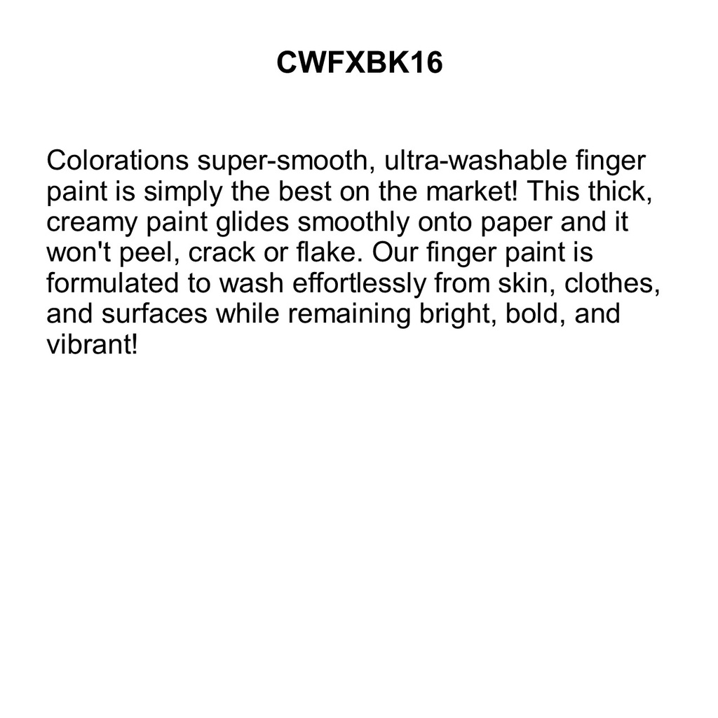 COLORATIONS WASHABLE BLACK FINGERPAINT 16 oz(473.17ml)
