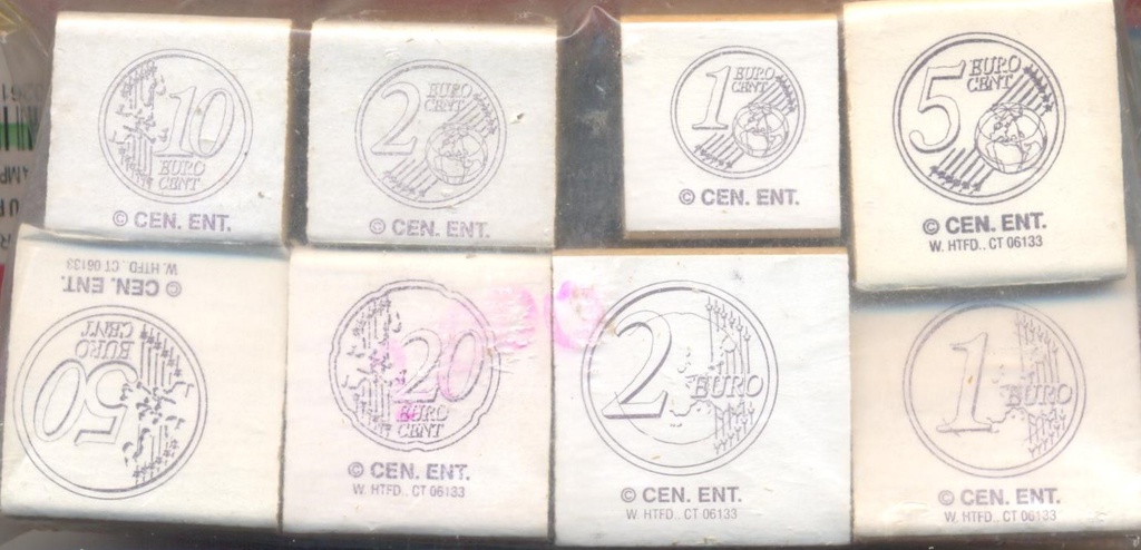 Euro Coin Rubber Stamp Kit (8 pcs) (3.5cmx3.5cm)(1.3''x1.3'')sm (2.5cmx2.5cm)(0.9''x0.9'')