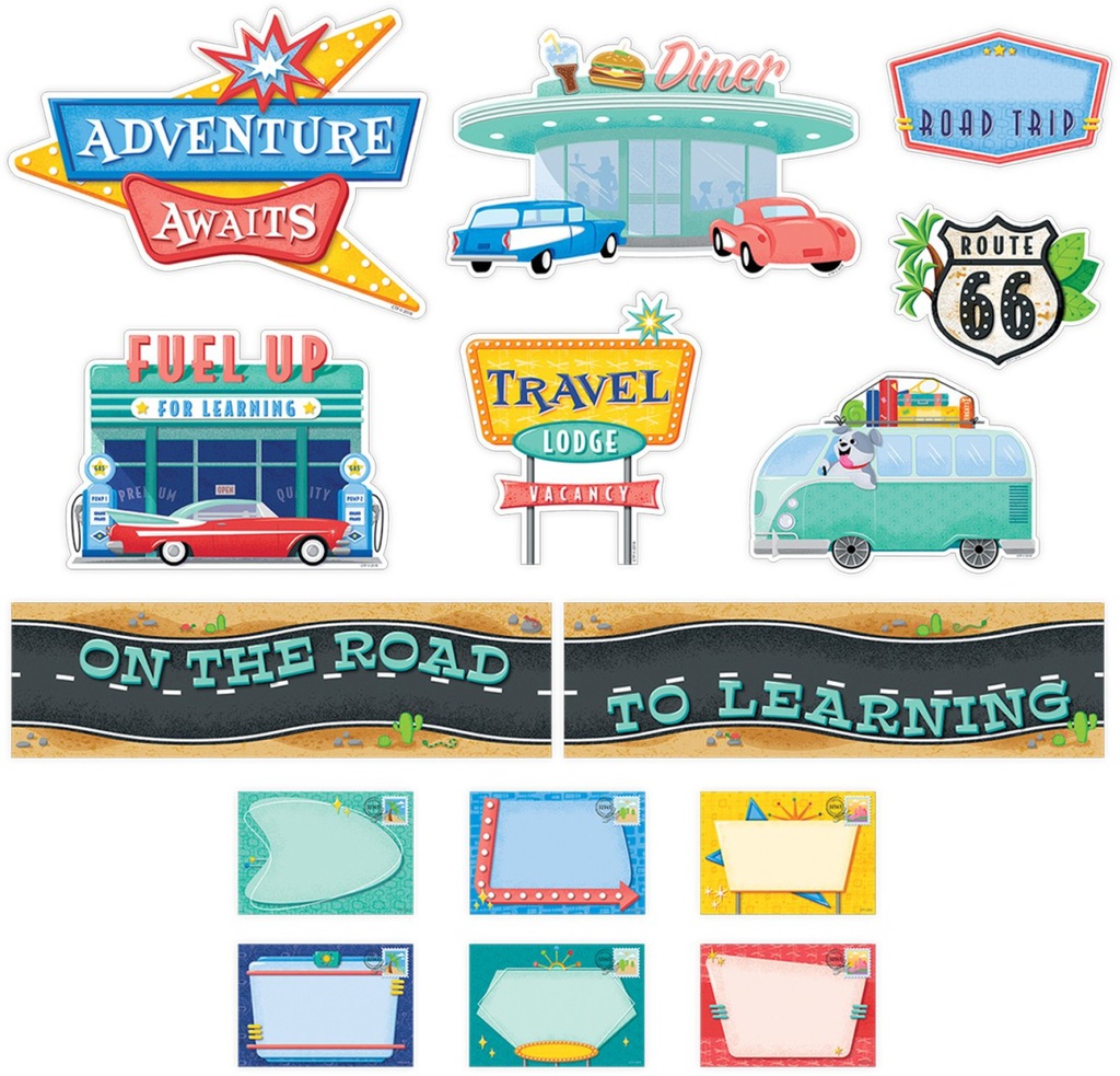 Mid-Century Mod On The Road To Learning Mini Bulletin Board set (44pcs)