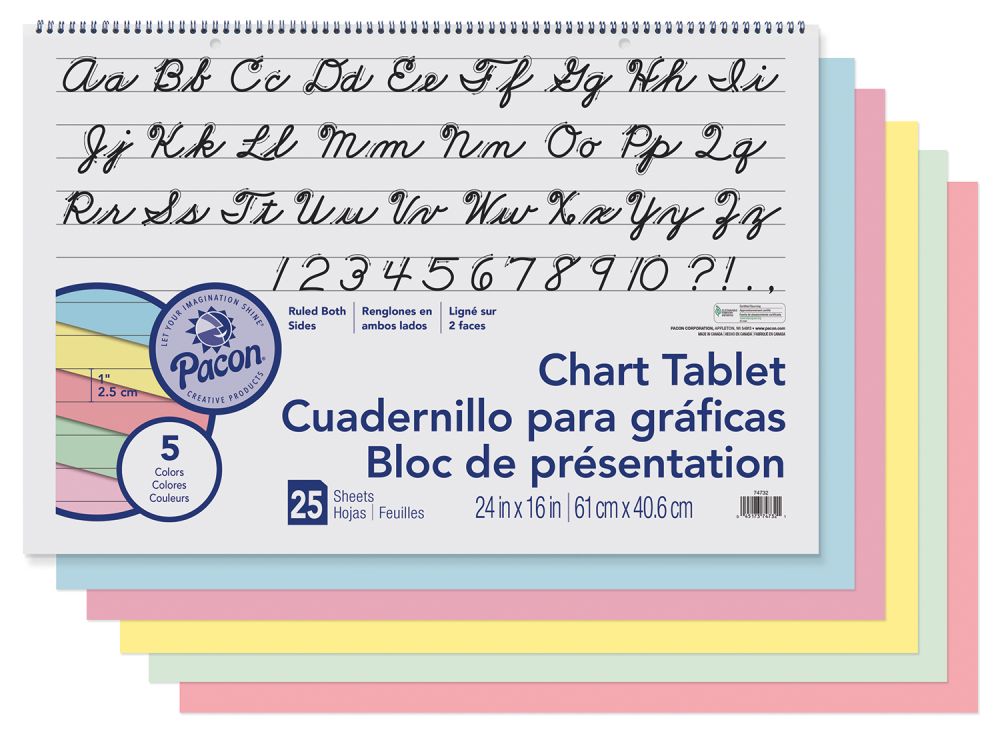 CHART TABLET ASST COLOR 1IN CUR 24''X16''(60.9cmx40.6cm) (25CT)