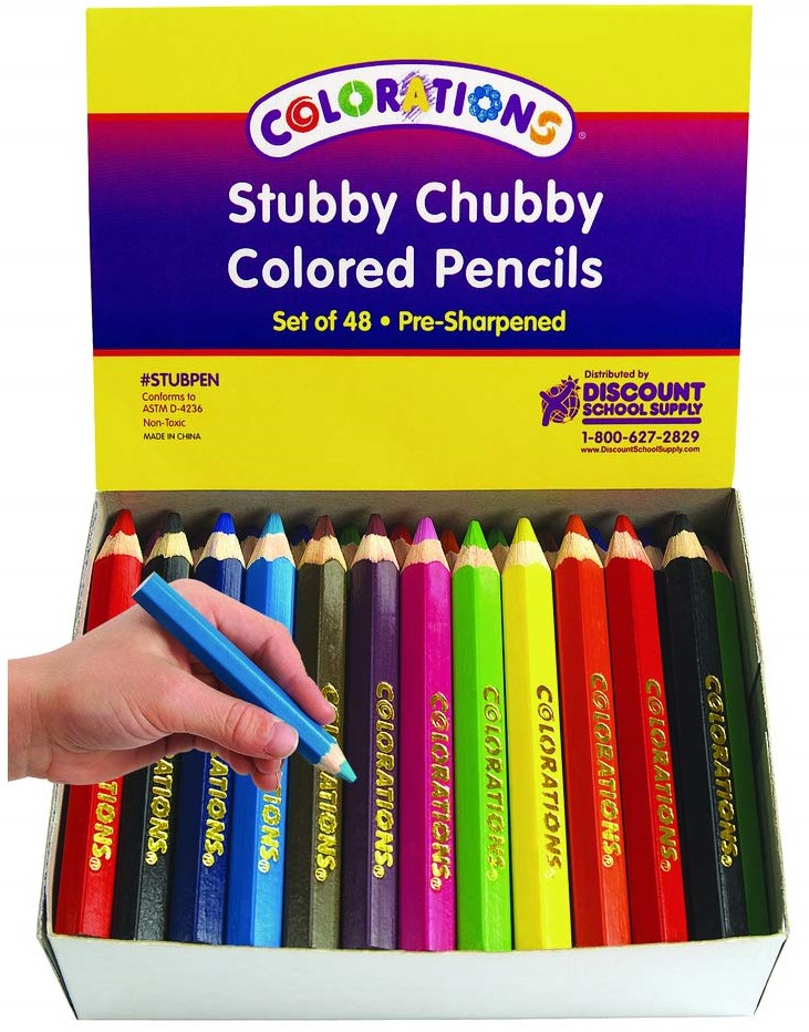 STUBBY CHUBBY COLOR PENCILS-(48pcs)(3.25''x0.3'')(8.2cmx0.7cm)