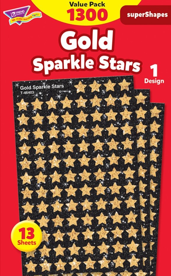GOLD SPARKLE STARS (1300stickers) (0.4''-1cm)