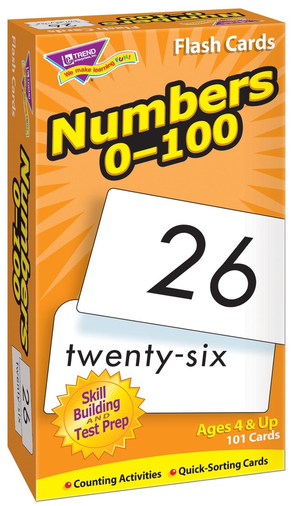 Numbers 0-100 Flash Cards Two-sided (101cards)(4+yrs)