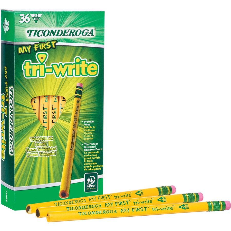 DIXON My 1st Tri-Write - Yellow - 13/32" Primary Triangular Pencil - w/Eraser 36 Ct Box