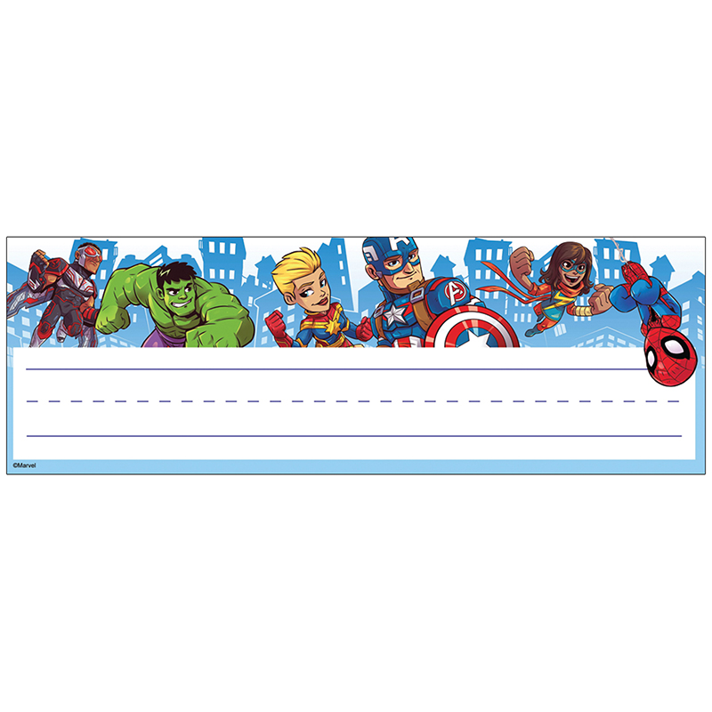 MARVEL SUPERHEROES SELF ADHESIVE NAME PLATES (36/pkg)(9.6''x3.25'')(24.3cmx8.2cm)