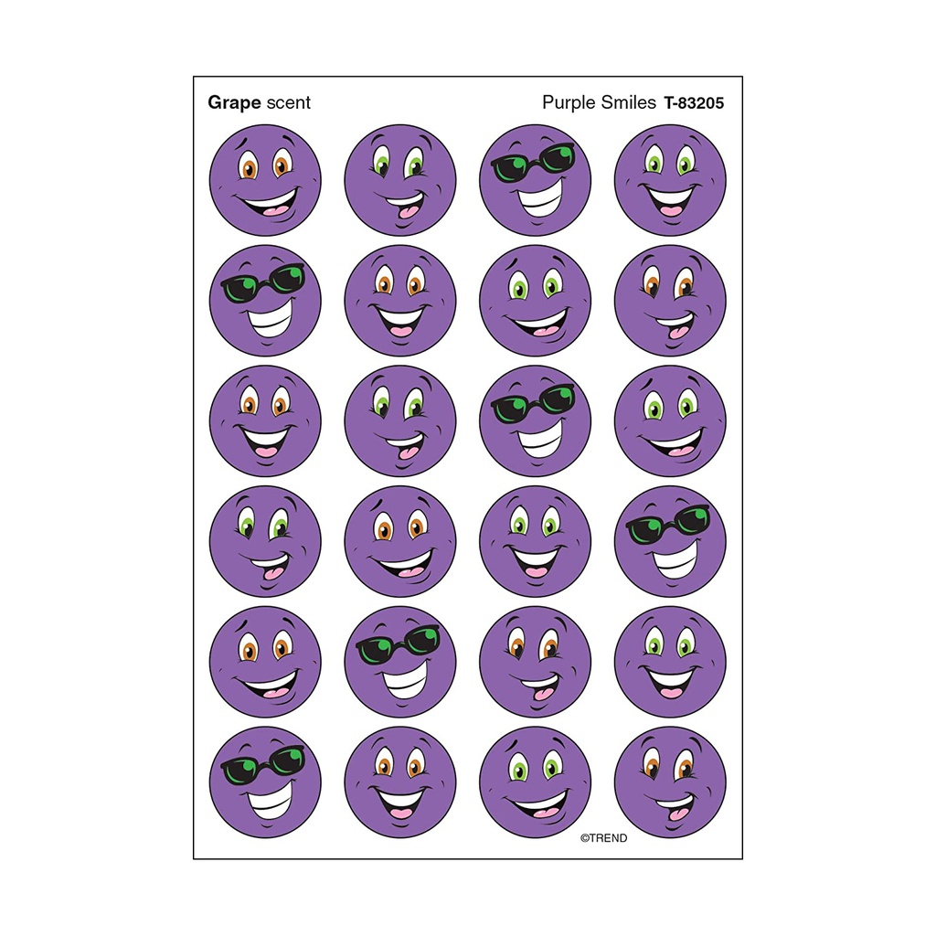 Purple Smiles, Grape scent Scratch 'n Sniff Stinky Stickers (96 Stickers)(0.8''-2cm)