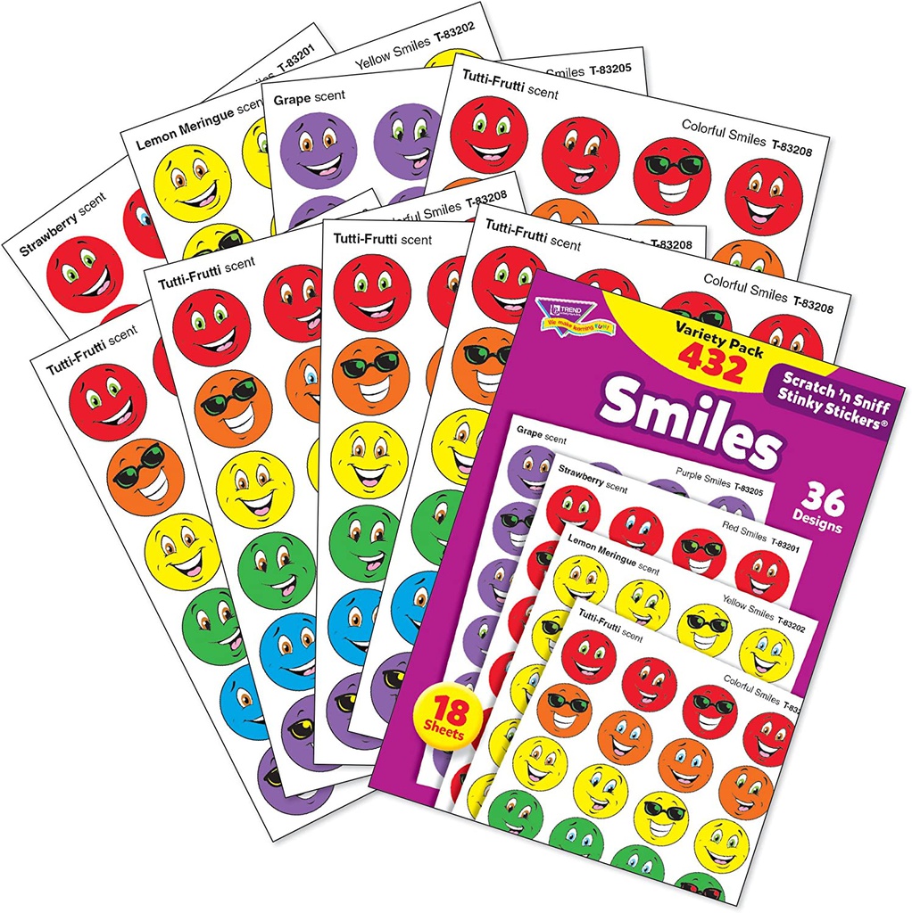 Smiles, Asst scents Scratch 'n Sniff Stinky Stickers (432 Stickers)(0.8''-2cm)