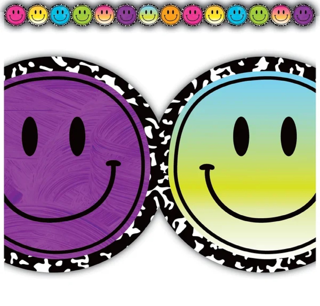 Brights 4Ever Smiley Faces Die-Cut Border Trim  (2.75''x35'')(6.9cmx88.9cm), total (35'=10.6m) (12pcs)