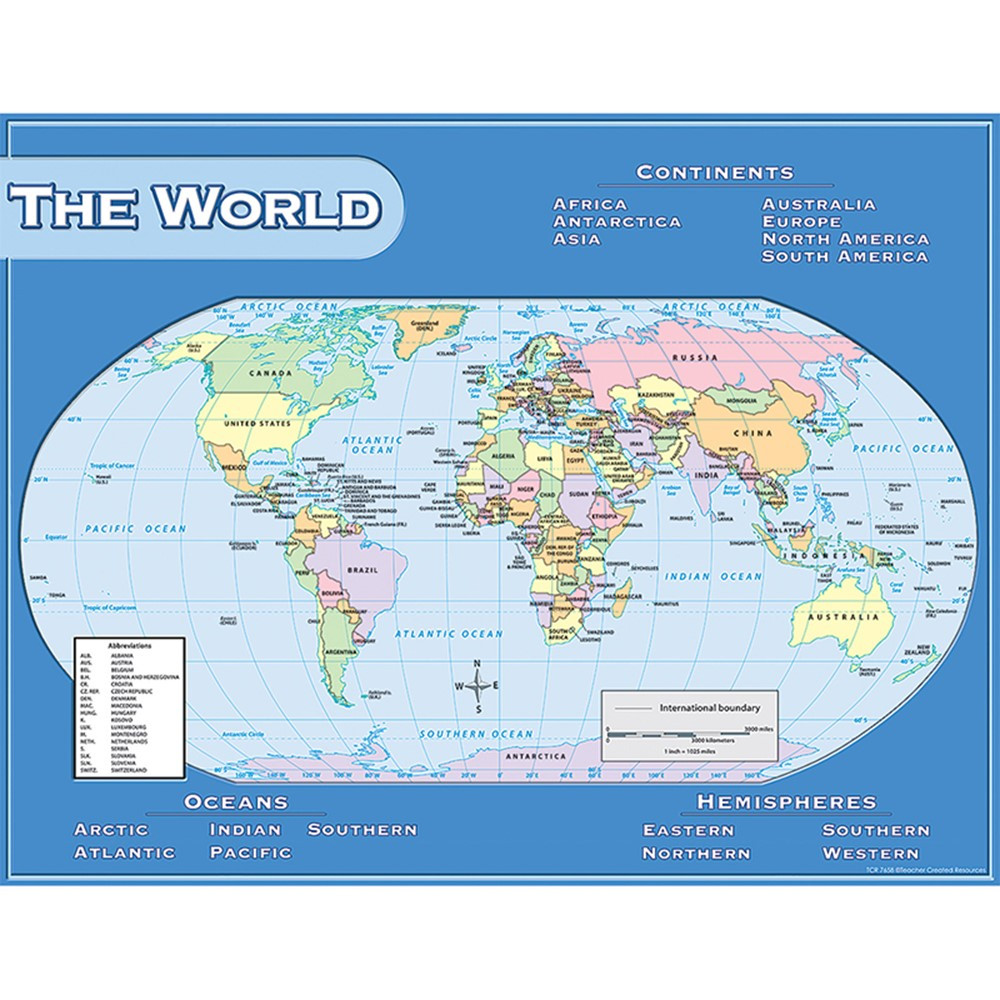 World Map Chart 17''x22''(43cmx55cm)