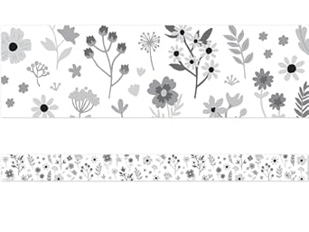 Black &amp; White Floral Straight Border Trim(12pcs)(3''x35'')(7.6cmx89cm)