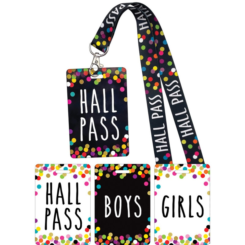 Confetti Hall Pass Lanyards (4pcs) (tag:2.75''x4.6''-7cmx11.6cm) (lanyard:0.75''x16.5''-2cmx42cm)