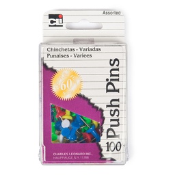 [CHL200AR] PUSH PINS ASSORTED COLORS 100/BOX