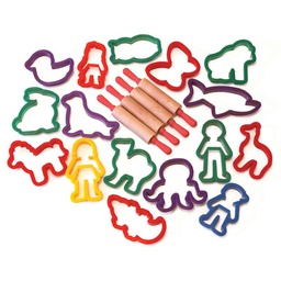 [PAC9785] CREATIVITY STREET JUMBO DOUGH &amp; CLAY CUTTER SET W/ROLLING PINS APPROX. 4" ASST SHAPES (20 pcs)