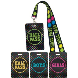 [TCR20320] Chalkboard Brights Hall Pass Lanyards(4pcs)(Tags:2.75''x4.6''-7cmx11.6cm) (Lanyard:0.75''x16.5''-2cmx42cm)