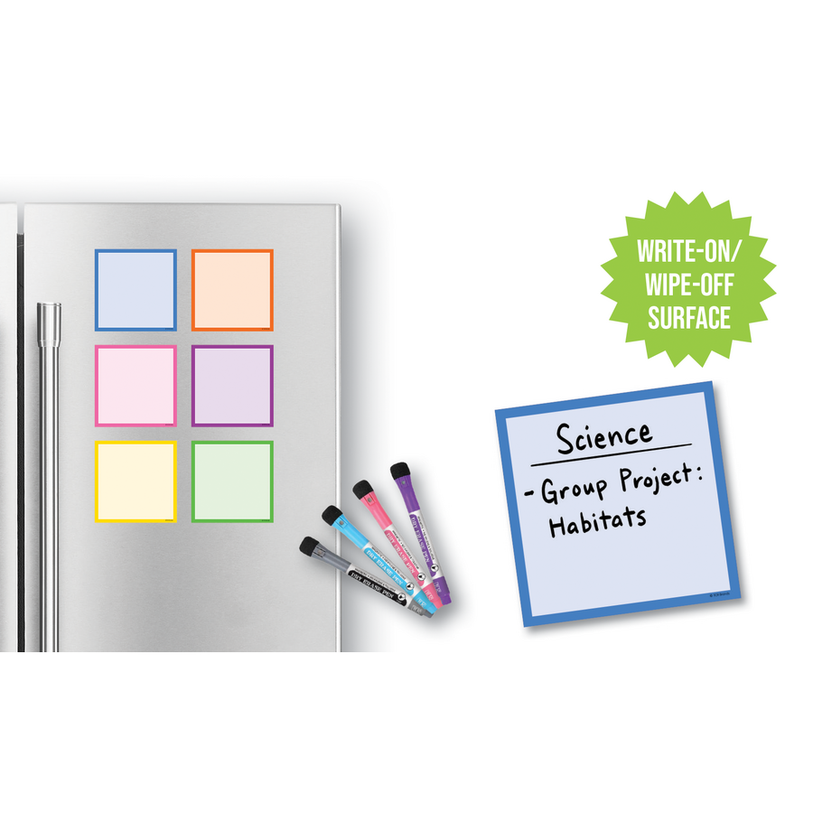 COLORFUL MAGNETIC DRY-ERASE SQUARE NOTES 5.5&quot; x 5.5&quot; (13.8cm x 13.8cm)