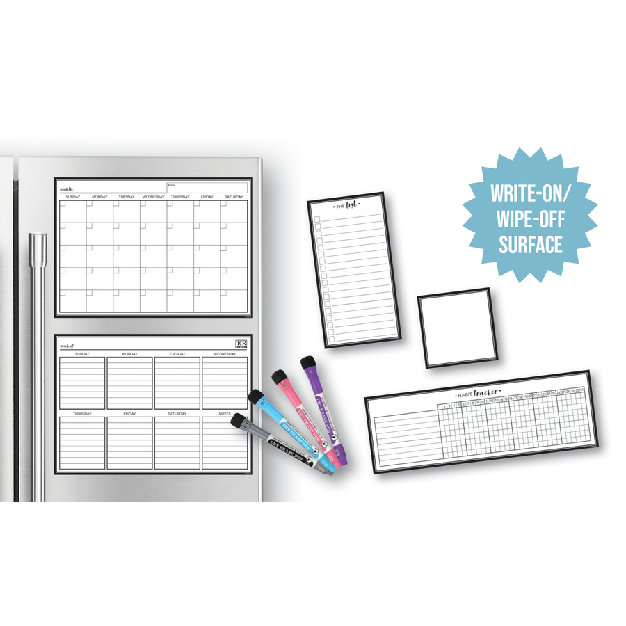 BLACK &amp; WHITE MAGNETIC DRY-ERASE CALENDAR 17&quot; x 12&quot; (43cm x 30.5cm)