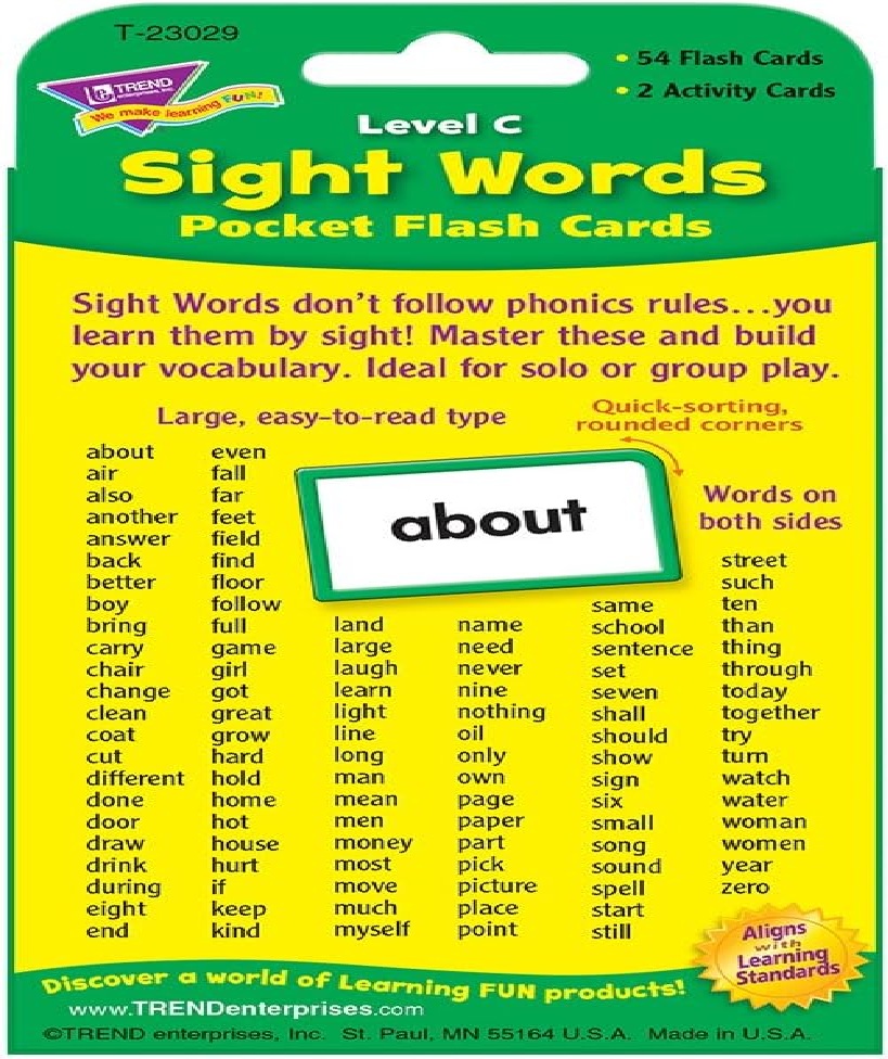Sight Words – Level C Pocket Flash Cards Two-sided (56cards)