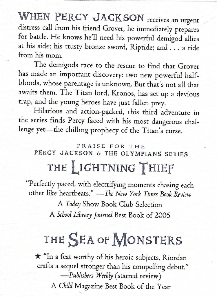 The Titan's Curse (Percy Jackson and the Olympians, Book 3) (10-14yrs)
