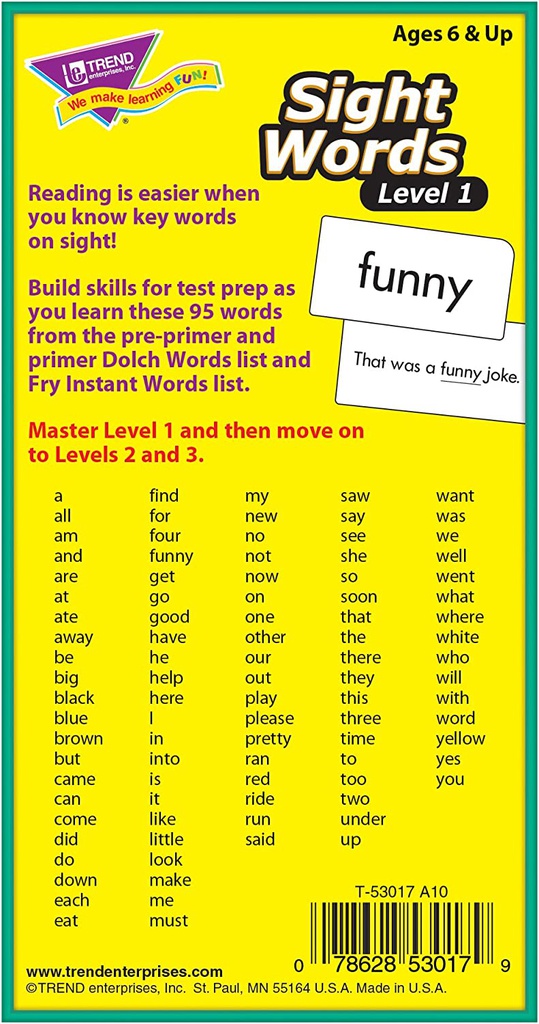 Sight Words – Level 1 (96 cards)