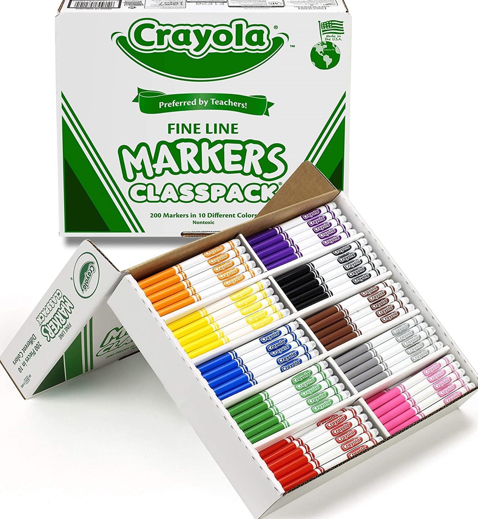 CRAYOLA Markers - 10 Colors, Fine Tip (200 CT) (3+yrs)(Gr: preK+)