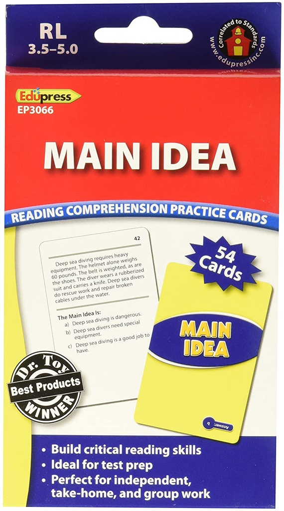 Reading Comprehension Practice Cards: Main Idea (RL:3.5-5.0)(Blue Level)(54cards)