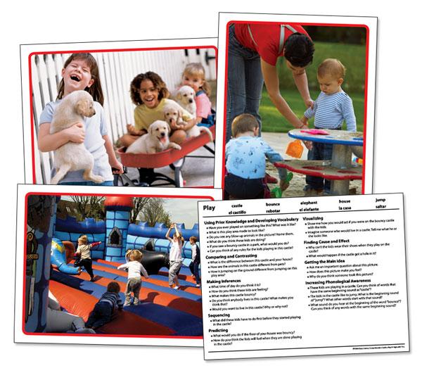 Early Literacy Comprehension Learning Cards PreK-2 (ELL)  (28cmx21.5cm)(11''x8.5'')(12 cards)(ENGLISH/SPANISH)