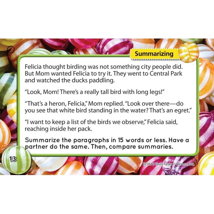 Tasty Task Cards: Summarizing Text 96 Practice Questions(3+yrs) (48 double sided cards)