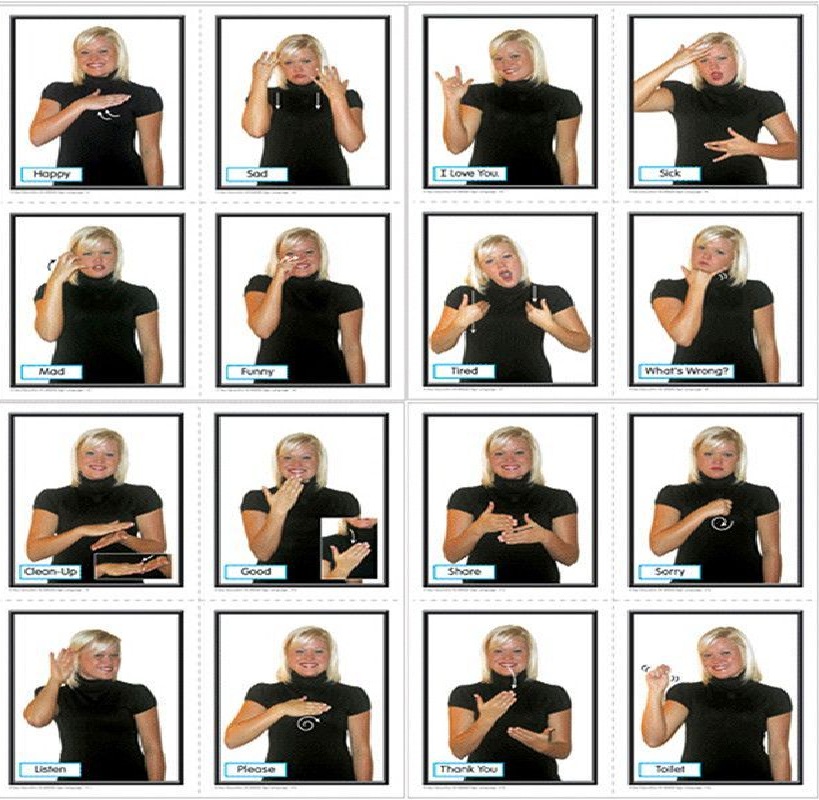Sign Language in the Early Childhood Classroom Learning Cards Pre K -Gr.2 (48 cards)(15.5''x4.3'')4cmx11cm)