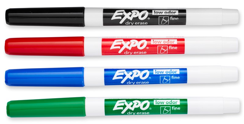 EXPO LOW ODOR DRY ERASE 4 COLOR MARKER SET FINE TIP