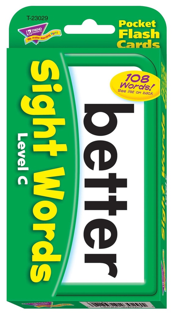 Sight Words – Level C Pocket Flash Cards Two-sided (56cards) (6+yrs)(3.3''-8.5cm)
