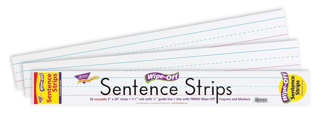 White WIPEOFF Sentence Strips (3''x24&quot;)(7.6cmx60.9cm)(30strips)