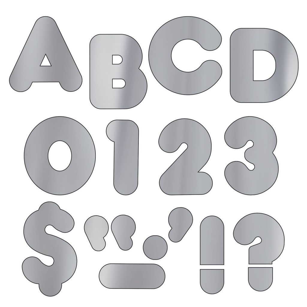 Silver Metallic Casual Upper Case Ready Letters (71 characters)(4''-10cm)