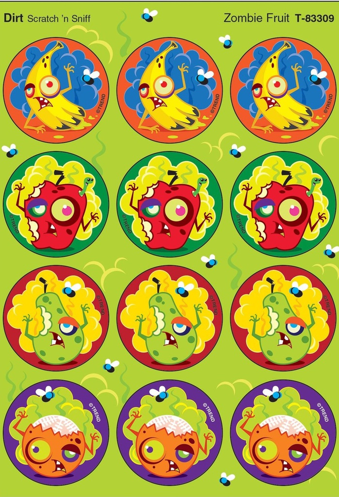 Zombie Fruit STINKY STICKERS (4sheets)(48stickers) (1.25''-3cm)