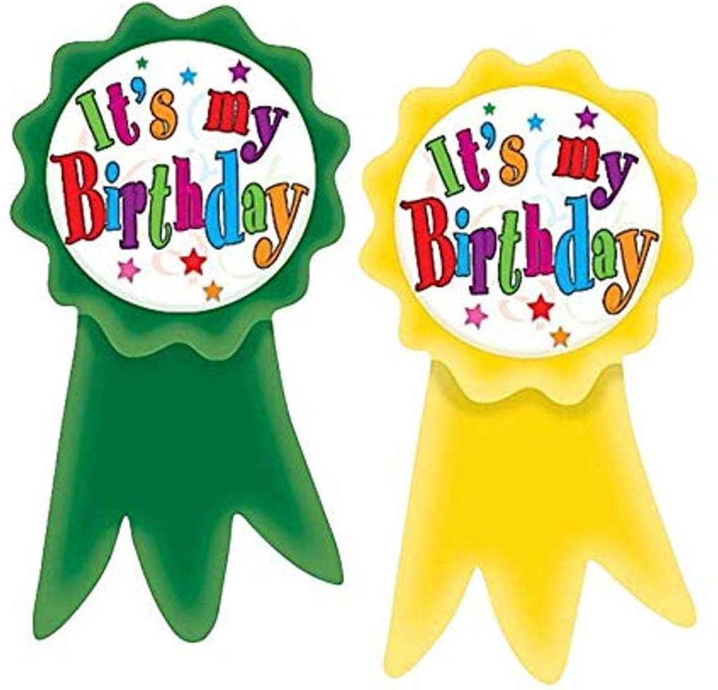 Birthday Ribbons Wear 'Em Badges (16pcs) (4.5''x2.5'')(11.4cmx6.3cm)