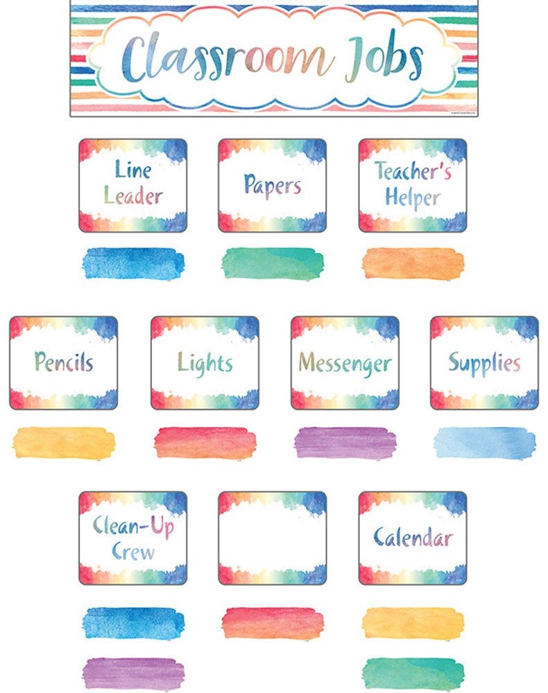 Watercolor Classroom Jobs Mini Bulletin Board 21''x6''(53.3cmx15.2cm)(49pcs)