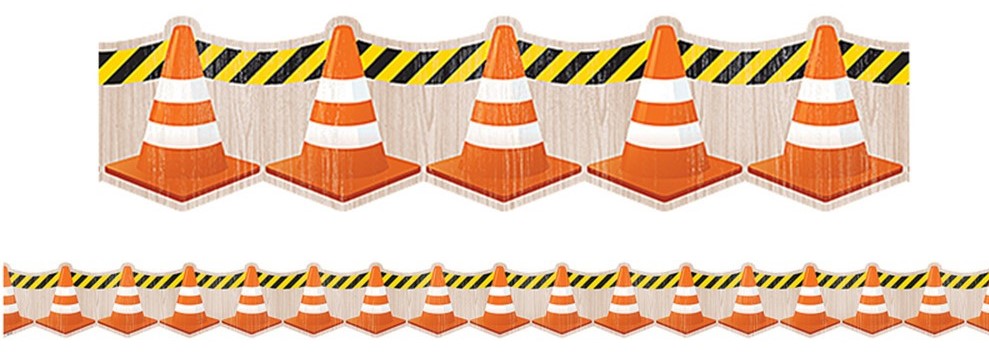 Under Construction Cones Die-Cut Border Trim, 12pcs 2.75''x35''(6.9cmx88.9cm)
