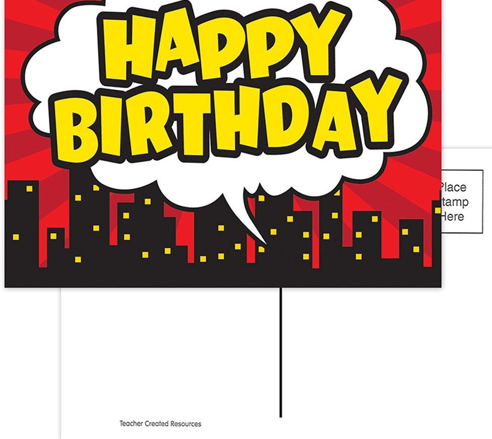Super hero Happy Birthday Postcards (10.1cm)   (30 pk)