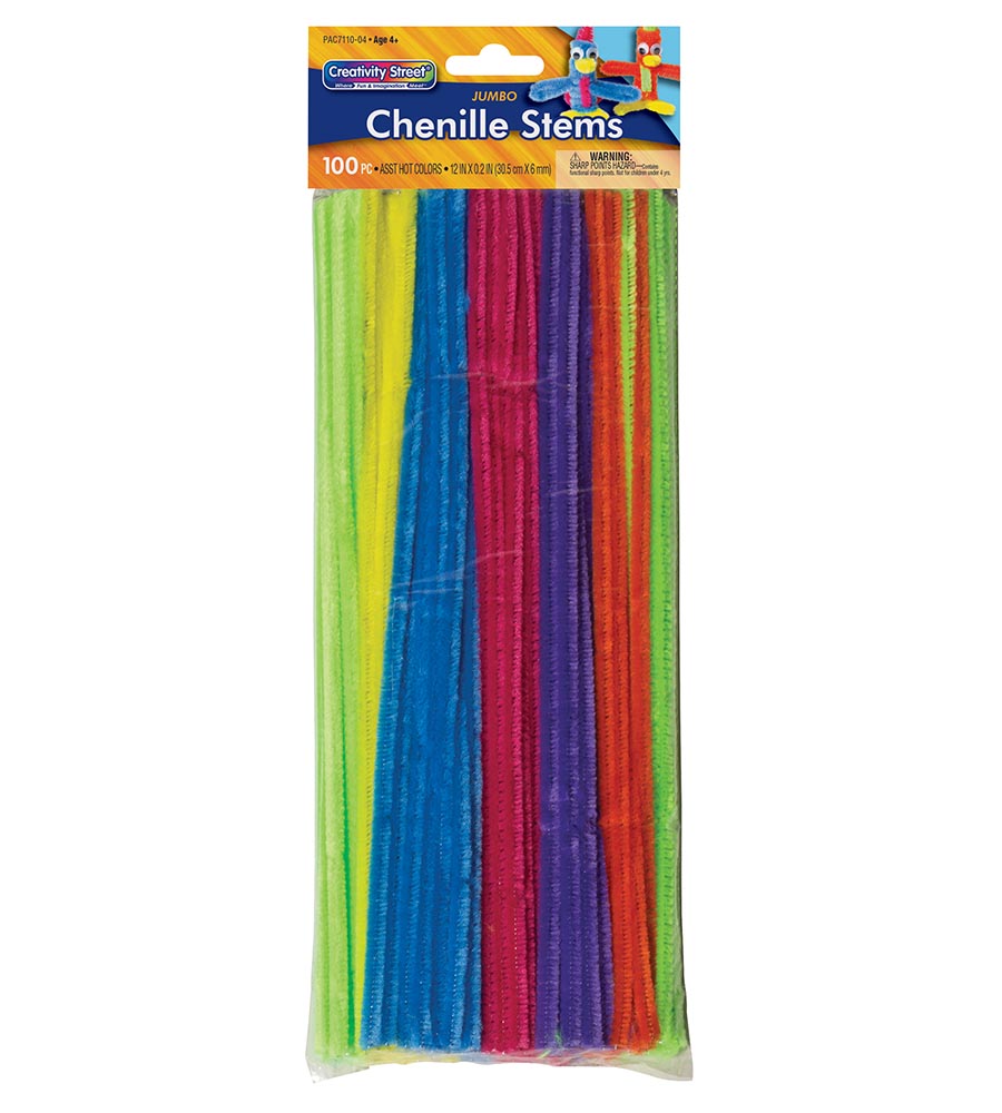 CREATIVITY STREET JUMBO STEMS 12&quot;x6mm HOT ASST COLORS (100 pcs)