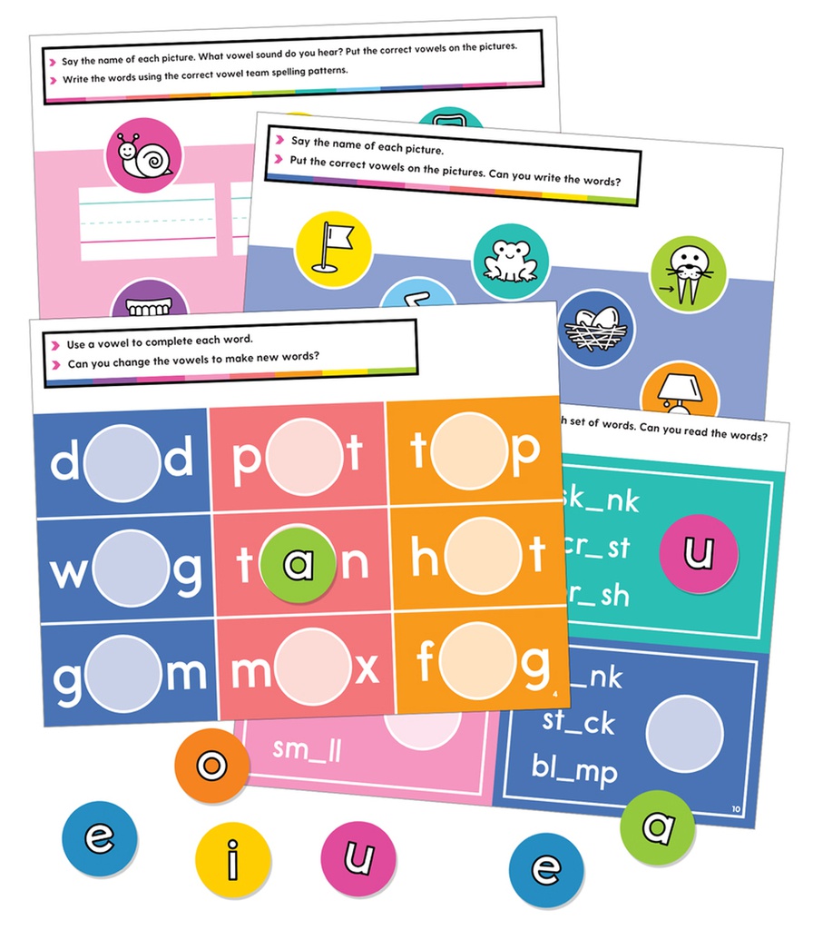 Edu-Clings Silicone Center: Vowels Manipulative (Grade:K-2) (20pcs)(8.5''x11'')(21.5cmx28cm)
