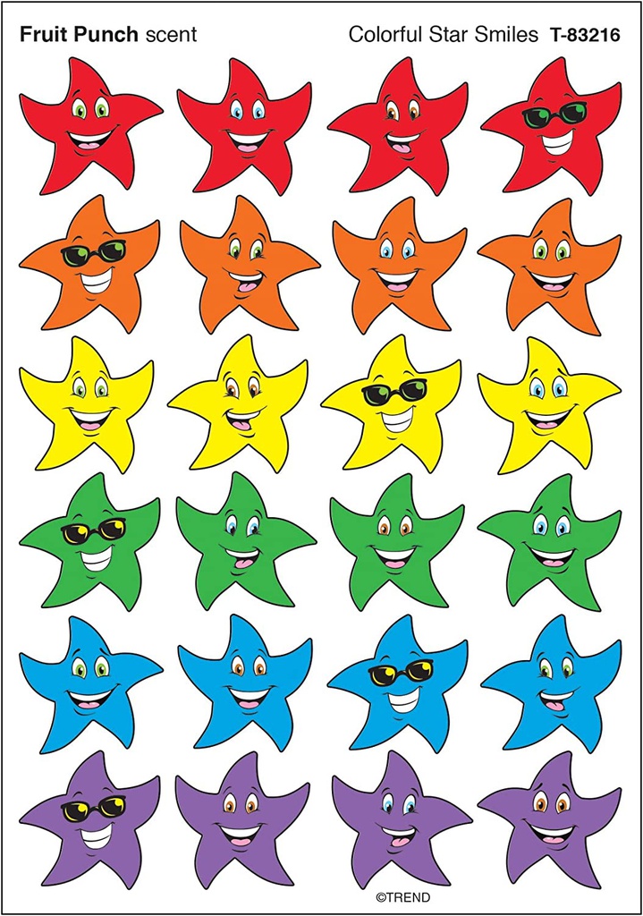 Colorful Star Smiles, Fruit Punch scent Scratch 'n Sniff Stinky Stickers (96 Stickers)(0.8''-2cm)