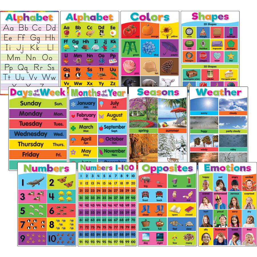 *COLORFUL EARLY LEARNING Small Posters (12 posters) (11&quot; x 15.75&quot; (28cm x 40cm)