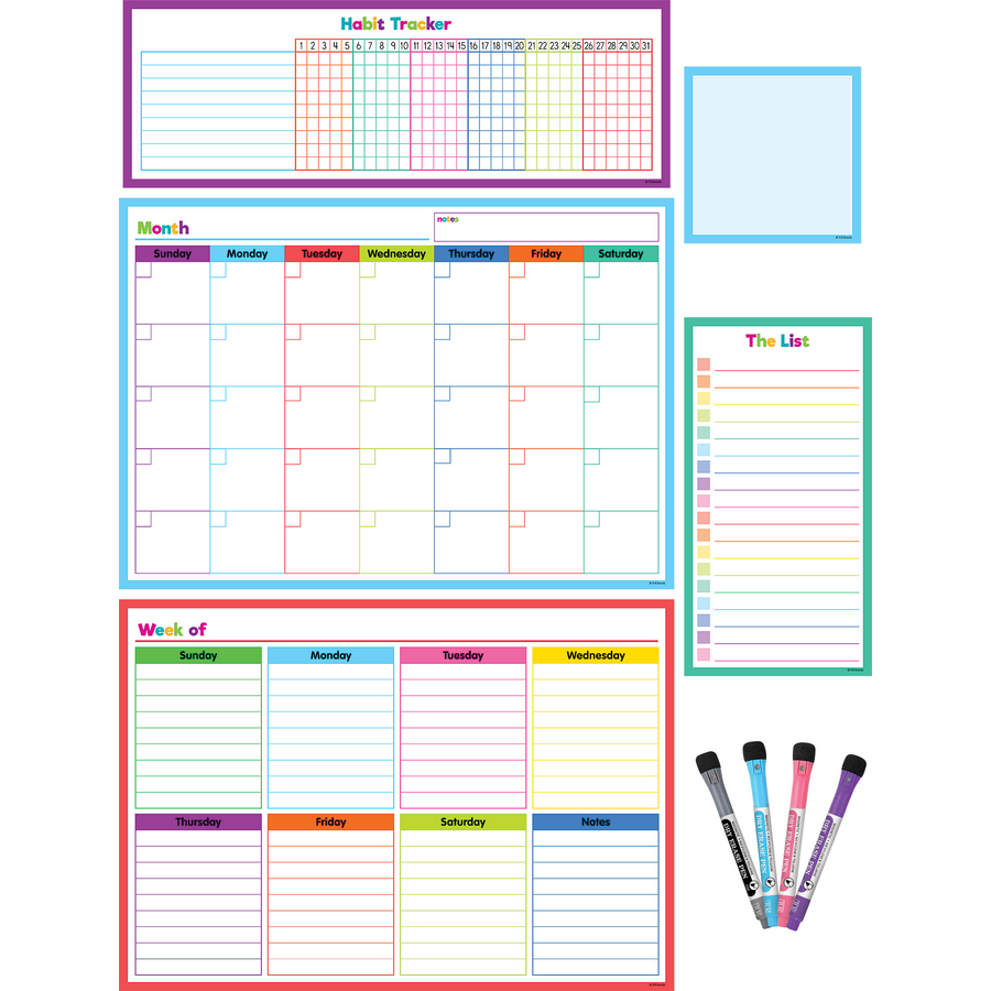 *COLORFUL MAGNETIC DRY-ERASE CALENDAR 17&quot; x 12&quot; (43cm x 30.5cm)