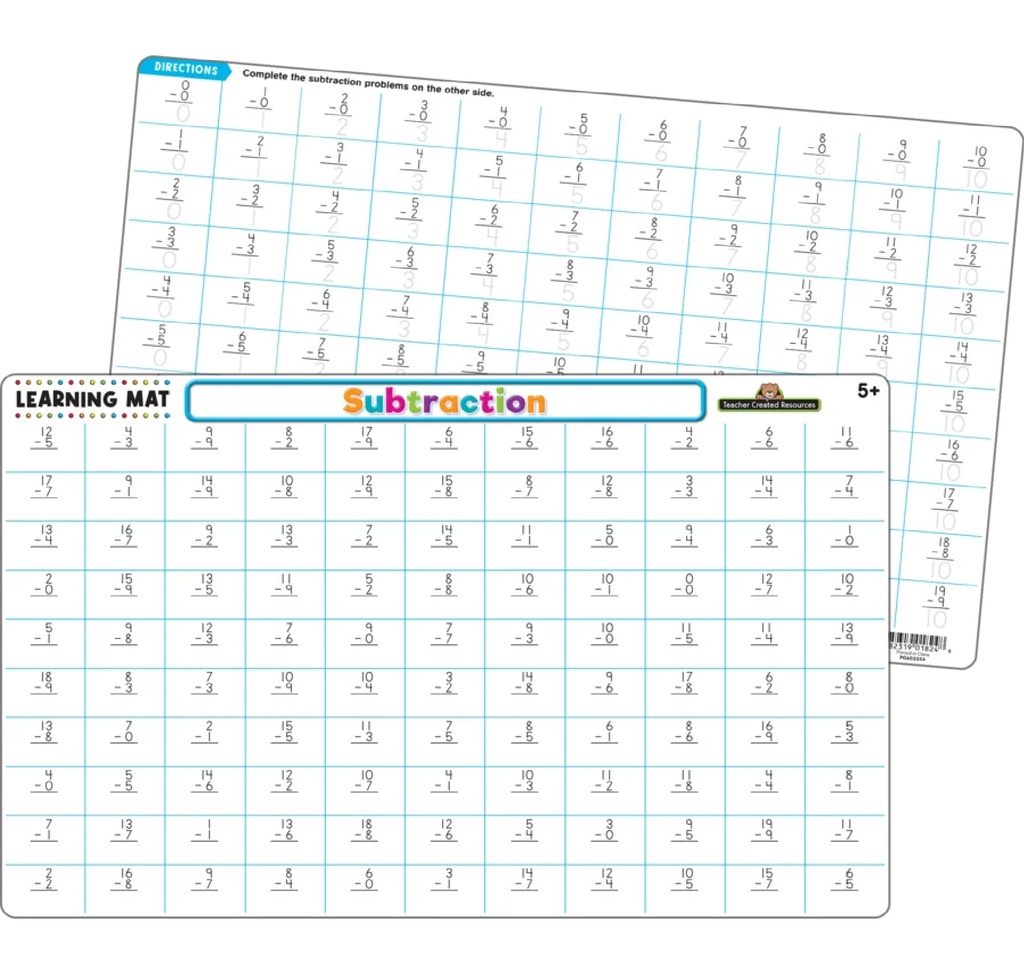 SUBTRACTION LEARNING MATS 17&quot;x 11.5&quot; (43cm x 29cm)