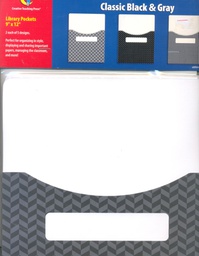 [CTPX6929] CLASSIC BLACK &amp; GRAY LIBRARY POCKETS- Ex (Lg 23cmx30cm-9''x11.8'') (10 pockets)
