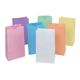 [P0072130] RAINBOW BAGS 6" X 3-5/8" X 11" FLAT BOTTOM ASST PASTEL 28CT
