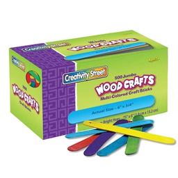 [PAC377602] CREATIVITY STREET JUMBO CRAFT STICKS 6&quot; X 3/4&quot; (15.2cm x 1.9cm) BRIGHT HUES ASSORTED (500 pcs)